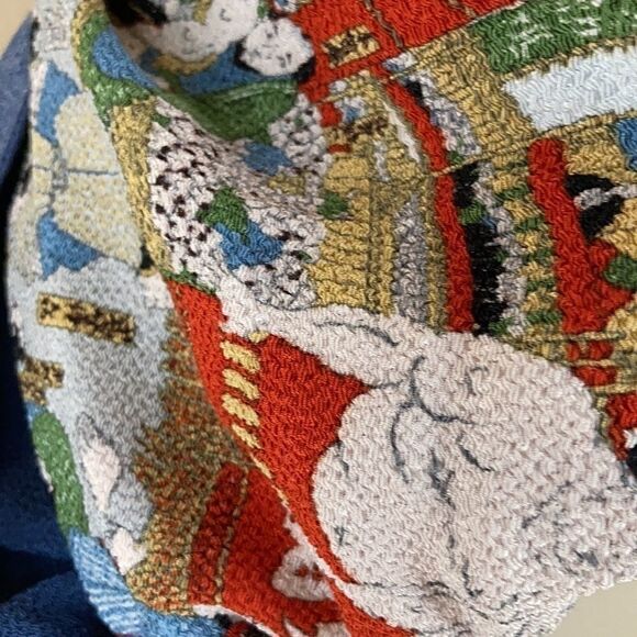 Vintage stretchy silk sumo wrestler stretch scarf kerchief large blue red cream - Picture 6 of 12